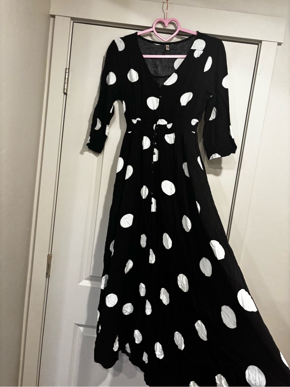 Black and White Polka Dot Long Sleeve Maxi Dress